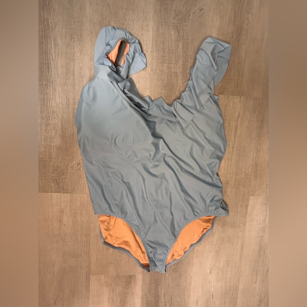 J.Crew Ruffle Scoop Back One Piece Swimsuit Women Plus Size 22 Blue Most - Picture 2 of 7
